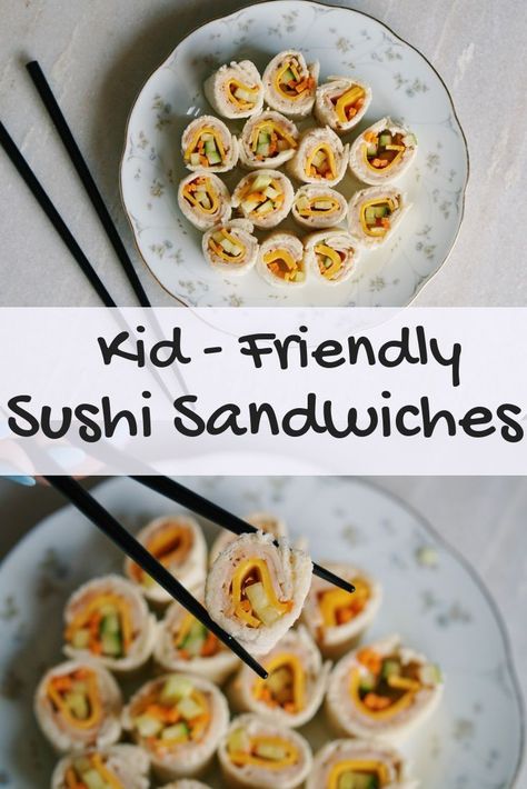 Kid Sushi Ideas, Sushi Sandwich Recipes, Kid Sushi, Sushi Sandwiches, Sandwich Sushi, Sushi For Kids, Kid Sandwiches, Easy Kid Friendly Dinners, Sushi Lunch