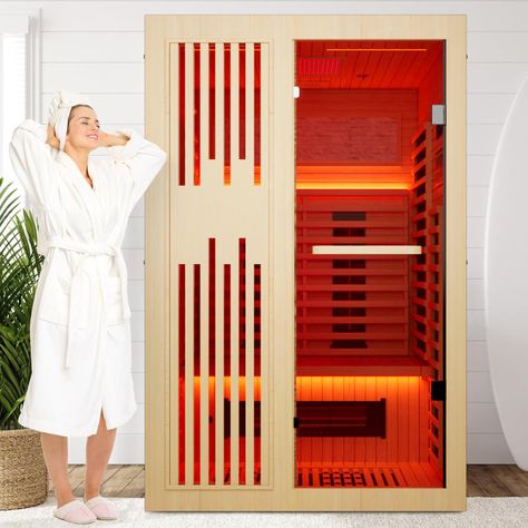 PRICES MAY VARY. A True Full-Spectrum Sauna: Our full-spectrum infrared sauna utilizes advanced heating technology with heating tubes and mica carbon plates. It produces near, medium, and far infrared heat, allowing the sauna to heat up faster and more effectively than traditional far infrared saunas, ensuring a more comfortable and enjoyable experience. Fast Heating: Equipped with three independent carbon heating tubes and five carbon heating panels, our sauna ensures a 150% increase in heating Infrared Sauna Room, Home Infrared Sauna, Canadian Hemlock, Glass Patio, Indoor Sauna, Sauna Room, Spa Room, Wood Home, Infrared Sauna