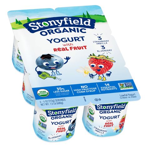 Stonyfield Yogurt, Frozen Yogurt Popsicles, Kids Yogurt, Yogurt Makers, Yogurt Popsicles, Low Fat Yogurt, Strawberry Fruit, Yogurt Cups, Baby Milk