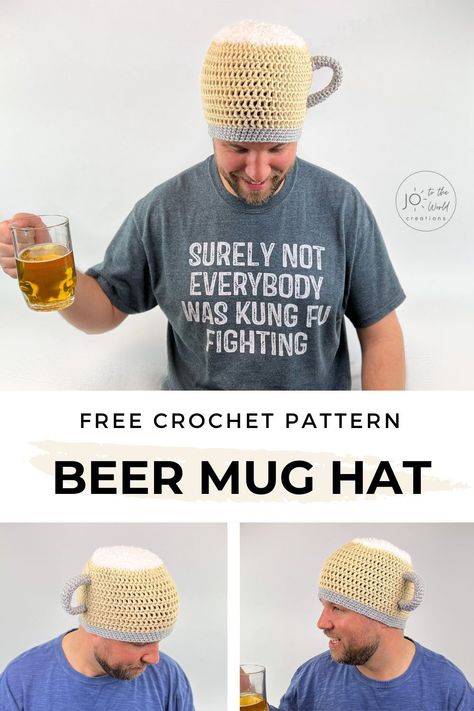 Basic Crochet Hat Patterns: Step-by-Step Guides for Crafting Cute and Comfortable Hats Crochet Beer Hat, Crochet Ideas For Fathers Day, Male Crochet Gifts, Dad Crochet Gifts, Crochet Mens Hat Pattern Free, Crochet For Men Gift Ideas, Crochet Projects For Men, Crochet Beer Cozy, Crochet Gifts For Men