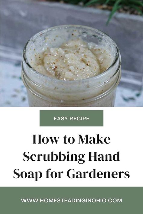 Gardeners Soap Recipe, Hand Soap Diy, Liquid Hand Soap Recipe, Hand Scrub Recipe, Gardeners Hand Scrub, Hand Scrub Diy, Hand Scrub Homemade, Hand Soap Recipe, Diy Natural Beauty Recipes