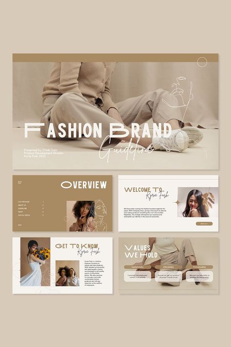 Being involved in the fashion industry demands you to keep up to date but still have to be able to maintain your identity.

That is why you need brand guidelines to keep you on track and not lose sight.

To make your guidelines easy to understand and follow by your subordinates or employees present them well using this Brown Minimalist Fashion Brand Guideline Presentation template. It looks so elegant and classy, perfect to represent any fashion brand with an elegant and classy style. Fashion Brand Guidelines, Beauty Identity, Website Branding Design, Minimalist Clothing Brands, Background Label, Aesthetic Store, Graphic Designer Studio, Fashion Web Design, Fashion Website Design