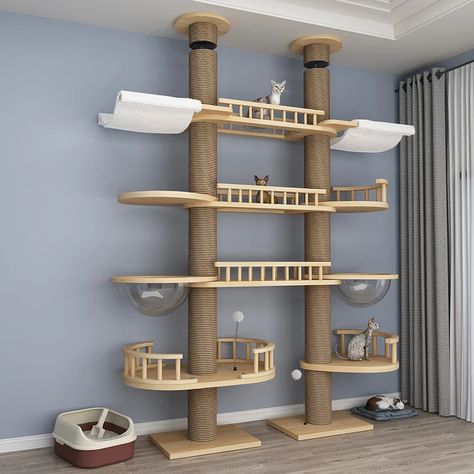 440.44US $ 5% OFF|Big Cat Climbing Frame Nest Tree Double deck Pet Toys Interactive Tree Wooden House for Cat Scratch Board Tree Scratching Condo| | - AliExpress Cat Tower Tree, Cat Climbing Shelves, Cat Climbing Tower, Climbing Tower, Cat Climbing Frame, Cat Towers, Cat Bed Furniture, Climbing Frame, Cat Climbing