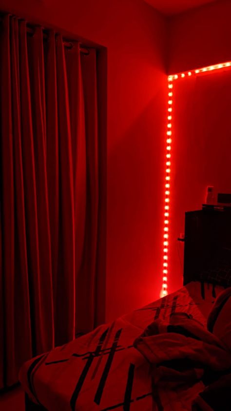 It's a red led light bedroom decor with amazing Asthetics Red Led Wallpaper, Red Asthetics Wallpaper, Led Light Bedroom, Light Bedroom Decor, Red Bedroom Decor, Red Aesthetic Grunge, Black Rooms, Led Lighting Bedroom, Bedroom Decor Lights