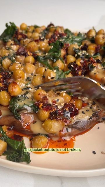 Sweet Potato With Chickpeas, Sweet Potatoes With Tahini Butter, Sweet Potatoes With Tahini Butter Chickpeas, Tahini Butter Recipes, Stuffed Sweet Potato Recipes Vegetarian, Tahini Sweet Potato, Sweet Potato Tahini, Bake A Sweet Potato, Tahini Butter