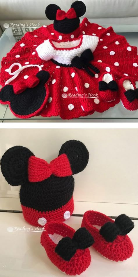 Crochet Minnie Mouse Dress, Crochet Baby Sets Free Pattern, Crochet Mickey Mouse Pattern Free, Crochet Baby Dress Free Pattern Newborn, Mickey Mouse Crochet Pattern Free, Crochet Dress For Baby Girl, Crochet Baby Dresses, Crochet Mickey Mouse, Crochet Baby Dress Free Pattern