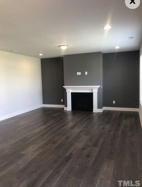 Grey House Walls, Dark Gray Floors Living Room, Dark Grey Walls Living Room, Condo Paint Colors, Dark Grey Floor, Grey Flooring Living Room, Dark Brown Floor, Dark Oak Flooring, Flooring Living Room