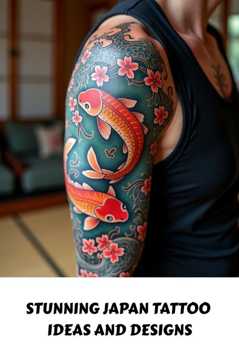 Stunning Japan Tattoo Ideas and Designs Japan Tattoo Ideas, Japanese Koi Tattoo, Dragon Back Tattoo, Japan Tattoos, History Of Japan, Art Spirituality, Western Tattoos, Koi Tattoo, Traditional Japanese Tattoos