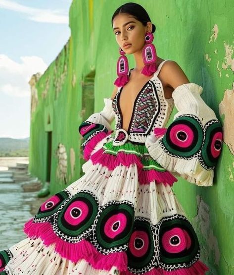 Mexican Clothing Style, Festival Make Up, Mexican Fashion, Colorful Dress, Mexican Dresses, Mexican Style, Style Mistakes, Crochet Fashion, Colorful Fashion