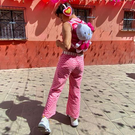 Decora Fashion Outfits Male, Lovecore Outfits Men, Pink Boy Outfit, Pink Boy Aesthetic, Pink Outfits Men, 2000s Fashion Pink, Lovecore Outfits, Decora Fashion Outfits, Y2k Pink Outfit