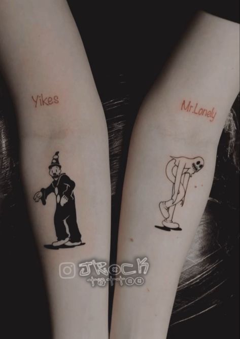 Fine line tattoo Koko The Clown And Ghost, Koko The Clown Tattoo, Clown And Ghost, Small And Simple Tattoos, Koko The Clown, Ghost Tattoos, Clown Tattoo, Ghost Tattoo, Traditional Tattoo Sleeve