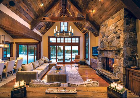 This house was built around a central Jeffrey Pine tree and resides on the first fairway of the Lahontan golf course. Log Home Interiors, Rustic Home Interiors, Nevada Mountains, Coastal Living Rooms, Cabin Living, Rustic Home Design, Log Cabin Homes, Mountain Homes, Rustic Living