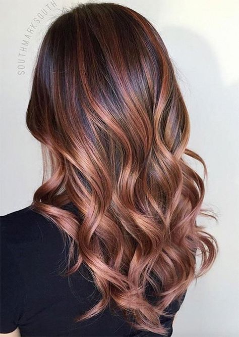 Rose Brown Hair Trend: 23 Magical Rose Brown Hair Colors to Try - Glowsly #lightbrownhair #brownhairbalayage Rose Brown Hair, Brown Hair Trends, Rose Gold Balayage, Brunette Ombre, Gold Hair Colors, Hair Color Rose Gold, Brunette Balayage, Balayage Blonde, Brown Balayage