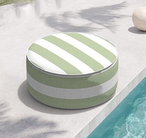 TWLEAR Indoor/Outdoor Inflatable Ottoman D21 x H9 inch, Round Footstool Inflatable Foot Rest Ottoman with Handle, Portable Ottoman Pouf for Patio, Garden, Camping, Home, Stripe Cabana Green Inflatable Ottoman, Outdoor Footstool, Green Patio, Garden Camping, Outdoor Wicker Chairs, Outdoor Look, Round Footstool, Foot Rest Ottoman, Patio Ottoman