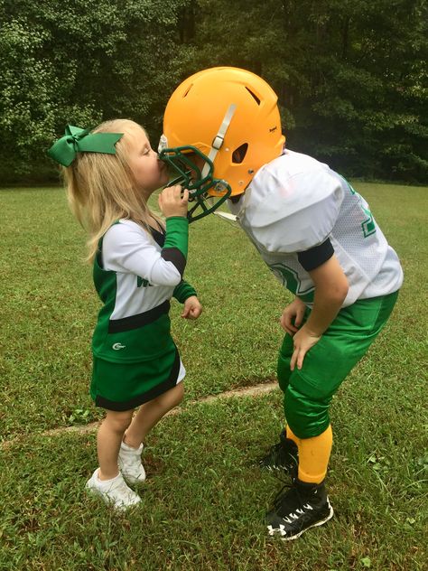 Brother Sister Football Cheer Pics, Cheer And Football Pictures Siblings, Sibling Football And Cheer Pictures, Kids Football Photoshoot, Mom And Son Football Photo Ideas, Cheerleading Football, Williams Aesthetic, Football Photoshoot, Kids Playing Sports