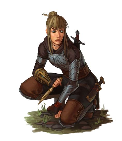 Female Human Scout Rogue Tracker Ranger - Pathfinder PFRPG DND D&D 3.5 5E 5th ed d20 fantasy Fox Familiar, D D Rogue, Character Design Cartoon, Female Armor, Fantasy Armor, Hunting Gear, Armor Concept, Fantasy Warrior, Fantasy Rpg