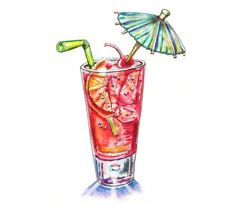 A Drink With An Umbrella ~ Doodlewash® Umbrella Drawing, Drink Umbrellas, Cute Umbrellas, Cocktail Umbrellas, Beach Drinks, Cherry Limeade, Watercolor Books, Watercolour Inspiration, Tropical Drink