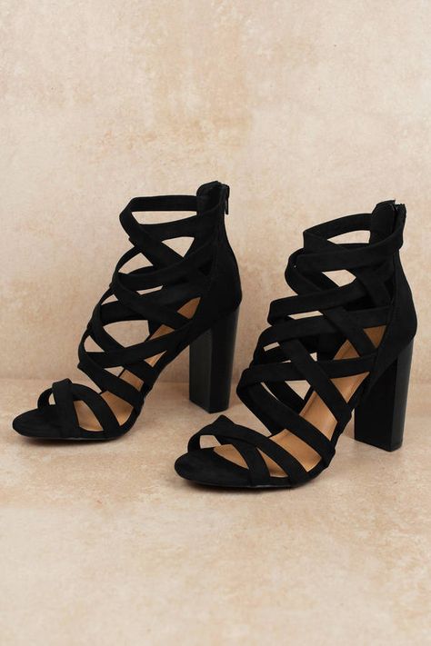 Black Strappy High Heels, High Heel Dress Shoes, Trendy Heels, Fashion Shoes Sandals, Cute Shoes Heels, High Heel Dress, Fashionable Snow Boots, Caged Heels, Prom Heels