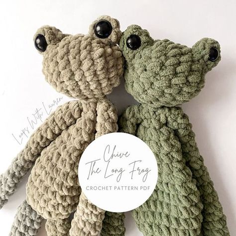 Chive The Long Frog Crochet Pattern PDF Crochet toys patterns free amigurumi #crochettoyspatternsfreeamigurumi #crochet #crochettoy #crochetpattern #crochetpatterns 1.821 Parfait Yarn Crochet Patterns, Free Crochet Patterns Using Chenille Yarn, Newborn Crochet Ideas, Frog Lovey Crochet Free Pattern, Green Crochet Animals, Crochet Frog Amigurumi, Crochet Baby Stuffed Animals, Free Chunky Crochet Patterns, Beginner Crochet Projects Easy