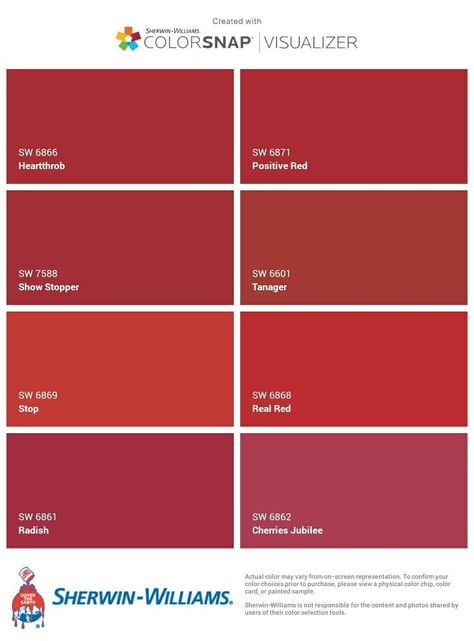 I just created this color palette with the Sherwin-Williams ColorSnap® Visualizer app on my Android phone. What do you think? You can learn more about ColorSnap Visualizer and get it on your phone free by visiting http://www.sherwin-williams.com/colorsnap. Positive Red Sherwin Williams, Red Door Colors Sherwin Williams, Sherwin Williams Red Paint Colors Front Doors, Red Paint Colors Sherwin Williams, Sherwin Williams Red Front Door, Sherwin Williams Reds, Red Painted Walls, Glam Rooms, Red Wall Paint