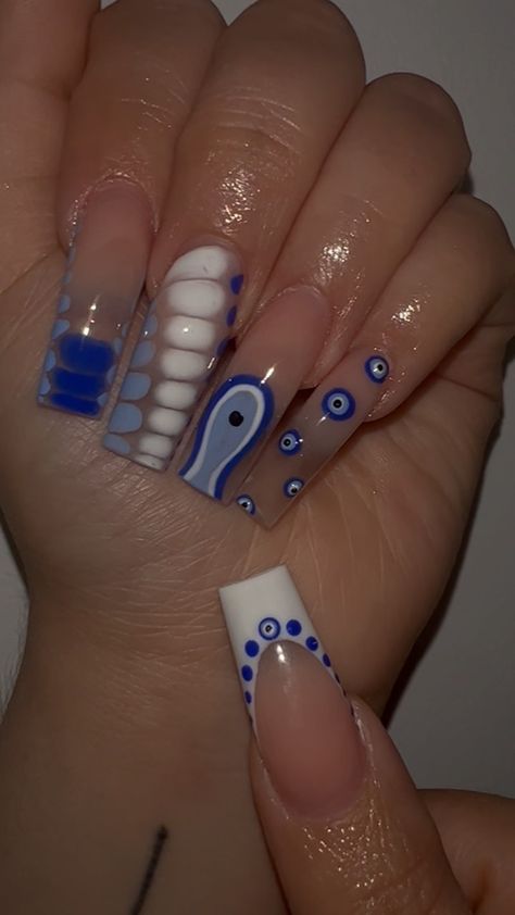 Evil Eye Nails, Eye Nail Art, Beauty Hacks Nails, Colored Acrylic Nails, Unique Acrylic Nails, Short Acrylic Nails Designs, Pink Acrylic Nails, Funky Nails, Pretty Acrylic Nails