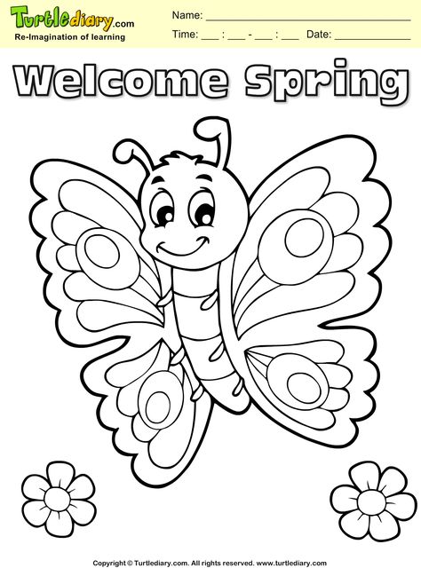 Welcome Spring Butterfly Coloring Page #Kids #Crafts #Coloring #TurtleDiary #ChildEducation Spring Coloring Sheets, Butterfly Coloring, Kindergarten Coloring Pages, Preschool Coloring Pages, Toddler Coloring Book, Coloring Pages Inspirational, Spring Printables, Spring Coloring Pages, Butterfly Printable