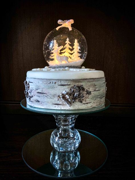 Snow Globe Wedding Cake Topper, Snow Globe Christmas Cake, Edible Snow Globes, Snow Cake Winter, Christmas Cake Aesthetic, Snowglobe Cake, Snow Globe Cake, Snow Globe Cupcakes, Globe Cake