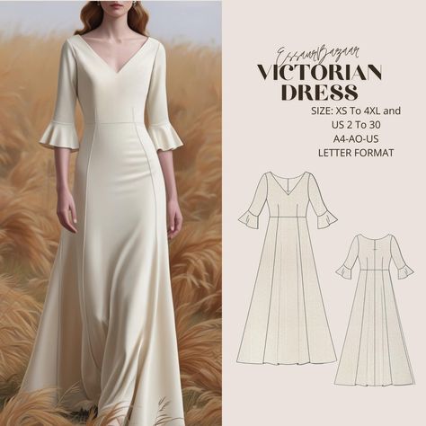 Victorian Renaissance Dress Sewing Pattern, Celtic Dress, Medieval Boho Dress, Elvish Dress, Cosplay Dress, XS-4XL Are you ready to take a trip to the past with this elegant dress with a glorious Victorian style? While it captures a romantic atmosphere with its wide skirt cut and flutter sleeves, it offers a vintage elegance with modern touches. A perfect option for those who want to make a difference on special occasions or themed events! Don't miss this pattern to sew your own Victorian dream! Modern Victorian Dress, Victorian Sewing Patterns, Elvish Dress, 50 Blouse Designs, Celtic Dress, Dress Medieval, Costume Sewing, Robes Glamour, Wide Skirt