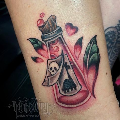 Emperors New Groove Tattoo, Emperor New Groove, Potion Bottle Tattoo, Poison Tattoo, Goth Tattoo, Bottle Tattoo, Disney Tattoo, Emperors New Groove, New Groove