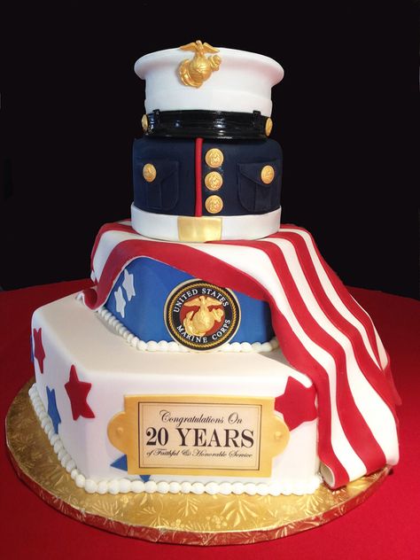 Marine Corps Retirement Cake Military Retirement Cake, Retirement Cake Ideas, Marine Corps Cake, Marine Retirement, Marine Corps Retirement, Usmc Retirement, Marine Cake, Military Retirement Parties, Army Cake