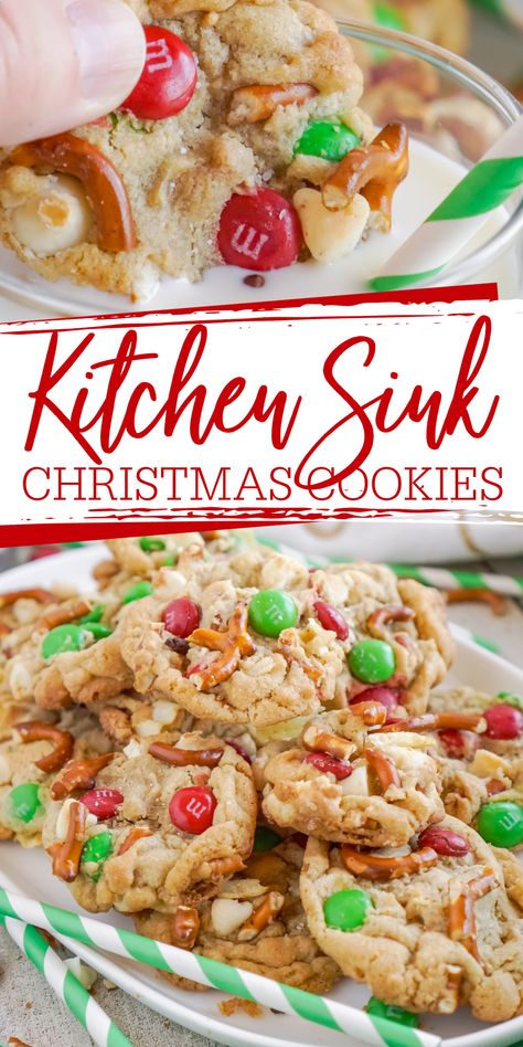 Kitchen Sink Christmas Cookies, Kitchen Sink Cookies, Everything But The Kitchen Sink, Easy Christmas Cookie Recipes, Christmas Baking Recipes, Easy Christmas Treats, Cookies Easy, Christmas Cookie Exchange, Lost 100 Pounds