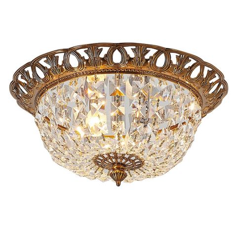 Living Design 2-Light Brass Frame With Clear Crystal Flushmount | The Home Depot Canada Brass Light Fixture, Modern Flush Mount, Crystal Ceiling Light, Swag Light, Chandelier Style, Gold Chandelier, Flush Ceiling Lights, Modern Forms, Brass Frame