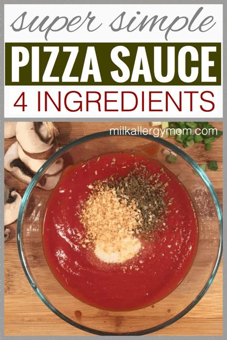 Easy pizza pizza sauce recipe using just 4 basic ingredients. Spices and tomato sauce, simple ingredients in our pantry! Recipe at Milk Allergy Mom. Pizza Sauce No Cook, Easy Pizza Sauce Recipe, Dairy Free Sauce, Pizza Sauce Easy, Low Sodium Pizza, Easy Pizza Sauce, Milk Allergy Mom, Pantry Recipe, Tomato Pizza Sauce