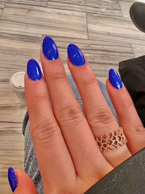 Royal Blue Sns Nails, Royal Blue Acrylic Nails Round, Royal Blue Gel Nails Almond, Dark Blue Almond Acrylic Nails, Short Almond Royal Blue Nails, Bright Navy Blue, Dark Blue Nails Almond Shape, Royal Blue Nails Round, Bright Royal Blue Nails