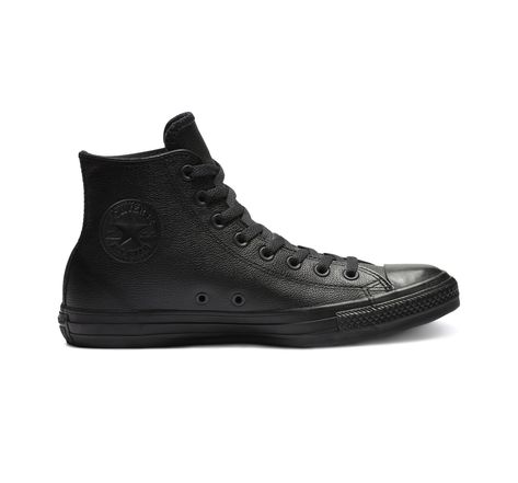 Converse Chuck Taylor All Star Mono Leather Leather Chuck Taylors, Black High Top Shoes, High Top Chucks, Custom Boots, High Top Sneaker, Black High Tops, Leather High Tops, Star Sneakers, Leather Trainers