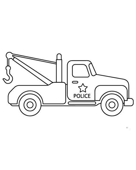 Police Tow Truck coloring page Mighty Machines, Truck Coloring Pages, Coloring Tips, Colouring Printables, Winches, Free Printable Worksheets, Road Safety, Hydraulic Systems, Tow Truck