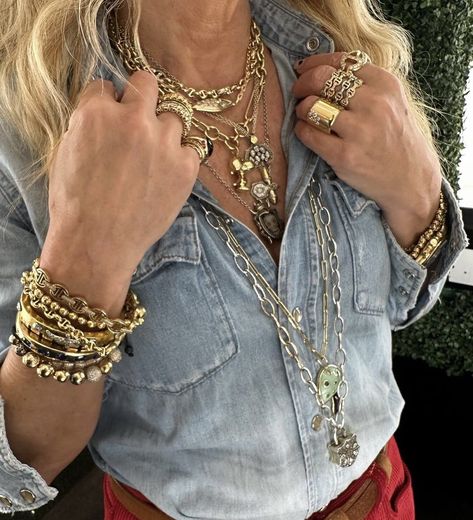 Lori Hirshleifer, The Gangs All Here, Gold Girl, Dope Jewelry, Chunky Jewelry, November 23, Funky Jewelry, Jewelry Lookbook, Stacked Jewelry