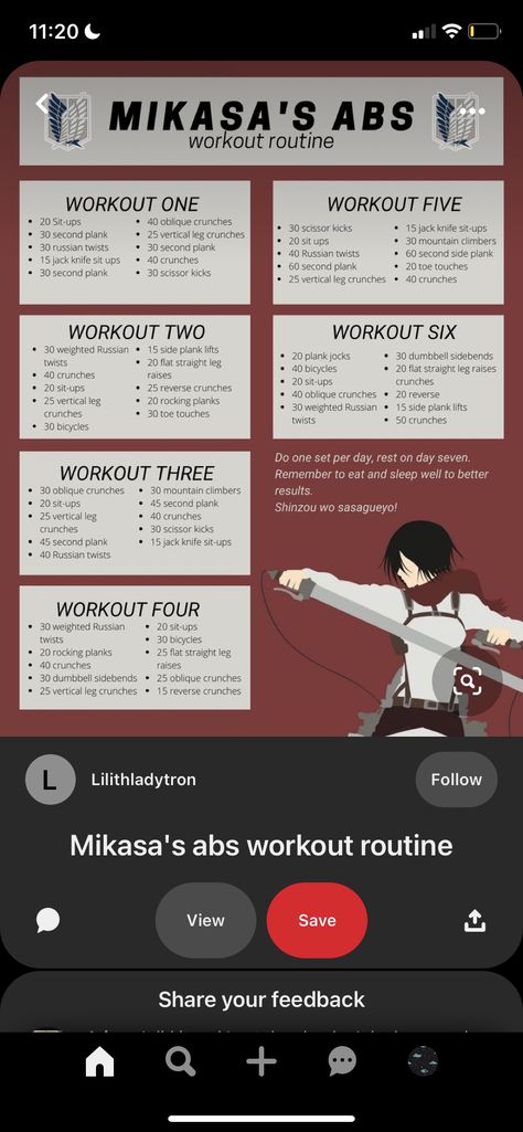 Mikasa Abs Workout, Mikasa Ackerman Workout, Vertical Leg Crunches, Scissor Kicks, Oblique Crunches, Crunches Workout, Abs Workout Gym, Abs Workout Routines, Russian Twist