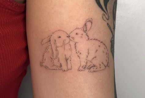 Bunny Tattoos For Women, 2 Bunny Tattoo, Two Bunny Tattoo, 2 Bunnies Tattoo, Two Rabbits Tattoo, Bunnies Tattoo, Easter Tattoo, Bunny Matching Tattoo, Dainty Bunny Tattoo