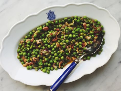 Peas with Shallots and Pancetta — Domenica Cooks Peas With Pancetta, Recipe With Pancetta, English Peas Recipe, Meatloaf Side Dishes, Pancetta Recipes, Peas Recipe, English Peas, Pea Recipes, Spring Salad