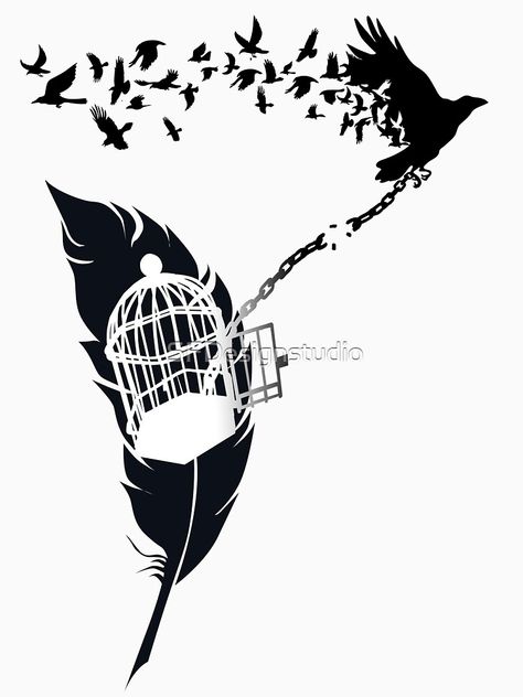 Caged Bird Art, Tattoo Freedom, Raven Silhouette, Break The Chain, Freedom Tattoos, خريطة ذهنية, Chain Tattoo, Freedom Art, Music Tattoos