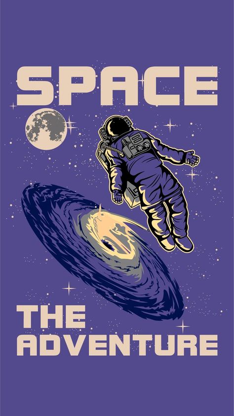 Space Adventure. A space lover's gift idea for those who love space and astronomy. Whether for a birthday, Christmas, or as a gift in general, it makes a great gifting item on a t-shirt, mug, hoodie and so much more.

space adventure, space, adventure, galaxy, space design, space illustration, moon, astronaut, astronaut illustration, universe, stars, purple Galaxy Poster Design Ideas, Space Themed Poster, Universe Design Graphic, Retro Space Illustration, Galaxy Design Ideas, Space Shirt Design, Space Adventure Aesthetic, Hoodie Art Design, Space T Shirt Design