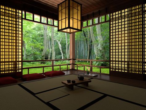 Tea Room Japanese, Tea House Interior Design, Japanese Tea House Interior, Japanese Meditation Room, Dojo Interior, Tea House Architecture, Tea House Interior, Diffuse Lighting, Japanese Tea Room