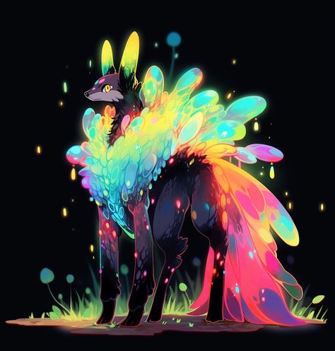 Cosmic Animals, Rainbow Creature, Cosmic Creature, Yuumei Art, Creature Drawings, Fantasy Creatures Art, Mythical Creatures Art, Creature Concept Art, Neon Art