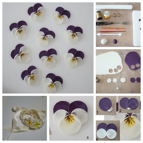 DIY Polymer-Clay-Pansy by Wonderful DIY, via Flickr...use food safe ingredients for cake/cupcakes Polymer Clay Flowers Tutorial, Clay Pansy, Cercei Din Lut Polimeric, Polymer Flowers, Flower Clay, Jewerly Beads, Polymer Clay Canes, Polymer Clay Diy, Soyut Sanat Tabloları