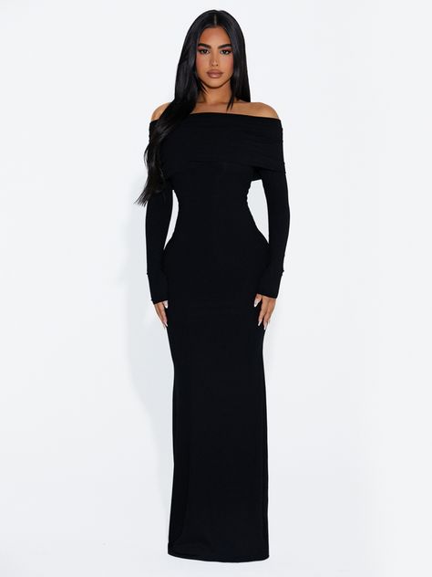 Black Dress Classy Elegant Long, Black Maxi Dress Outfit, Feminine Aesthetic Outfits, Bougie Outfits, Fashion Nova Black Dress, Black Dresses Classy, Ribbed Maxi Dress, Classy Prom Dresses, Maxi Dress Outfit