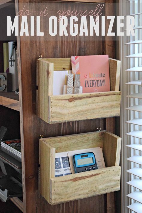 Pallet Projects: How to Make 11 Unique DIY Projects | Diva of DIY Organize Mail, Diy Mail Organizer, Diy Drawer Organizer, Diy Mail, Pallet Projects Easy, Diy Organizer, Desk Organization Diy, Scrap Wood Projects, Diy Holz