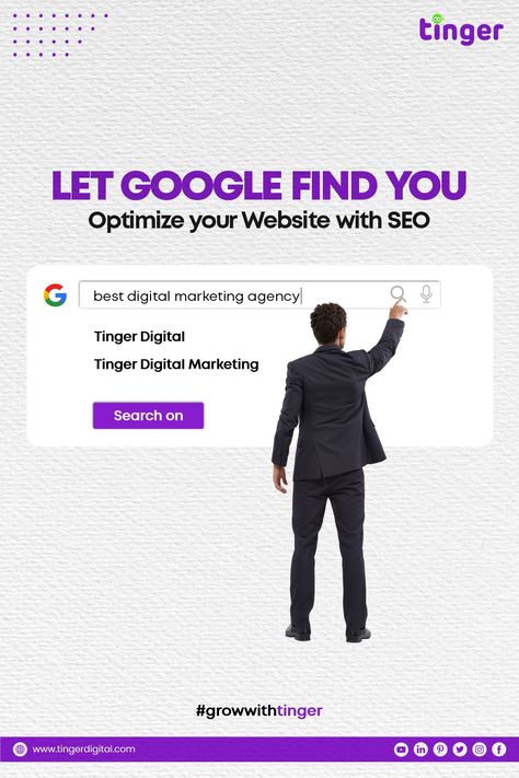 Let google find you. #socialmedia #marketing #socialmediamarketing #digitalmarketing #instagram #branding #business #marketingdigital #seo #design Tinger Digital Marketing Posts, Seo Poster Design, Seo Social Media Post, Creative Digital Marketing Poster, Seo Creative Ads, Tinger Digital, Points Design, Advertising Campaign Design, Company Flyer