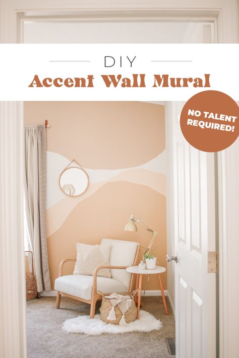 Neutral Wall Paint Patterns, Geometric Wall Paint Neutral Colors, Bohemian Bedroom Accent Wall, Accent Wall Ideas Painted Pattern, Easy Diy Accent Wall Paint, Diy Painted Accent Wall, Diy Wall Mural Ideas, Neutral Accent Wall, Hand Painted Accent Wall