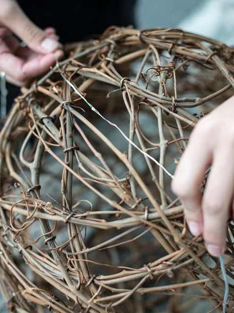 How to Make Illuminated Grapevine Spheres | HGTV >> http://www.hgtv.com/design/make-and-celebrate/handmade/how-to-make-illuminated-grapevine-spheres?soc=pinterest Christmas Light Installation, House Simple, Willow Weaving, Deco Nature, Simple Flower, Outdoor Christmas Lights, House Diy, Garden Art Diy, Nature Crafts